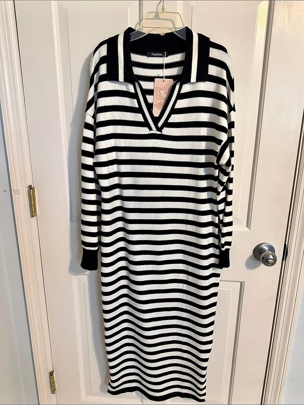 Fashion Striped Maxi Dress in Black & White NWT, S